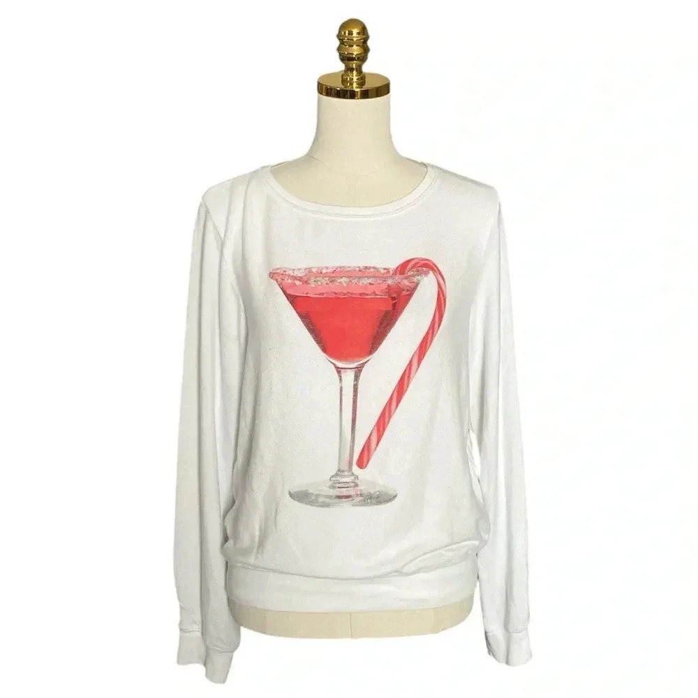 WILDFOX | White BBJ Candy Cane Martini Sweatshirt Size Small